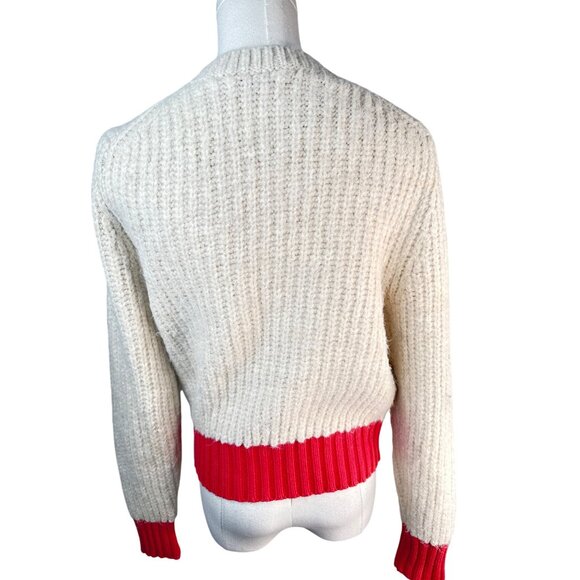 ZARA Small Knit Sweater Red & Cream Ribbed Crewneck Acrylic Blend - Picture 3 of 11